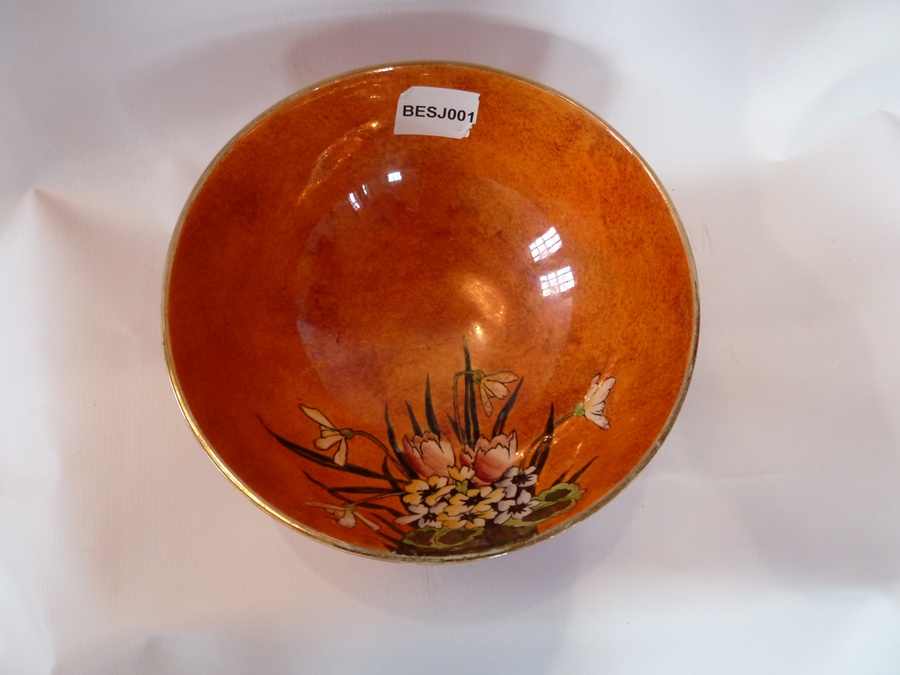 Royal Winton bowl, of burnt orange glaze decorated with flowers, mark to base, 24cm in diameter