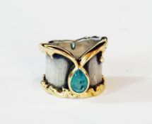 John Dibber white and yellow gold and aquamarine ring, teardrop shape in cuff type setting