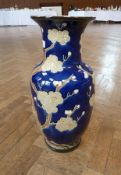 Large Chinese vase, dark blue glaze with light green blossom, baluster-shaped, 62cm high