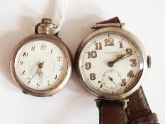 A silver-cased lady's open-faced fob watch, together with a gent's Benson's wristwatch with luminous