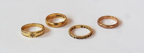 A 9ct gold wedding ring, 10ct gold and diamond ring, another wedding ring and two other rings (5)