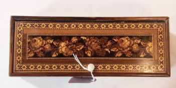 A good Victorian Tunbridgeware glove box, with inlaid floral panels and chequer work margins, length