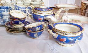 Early Victorian Staffordshire china part teaset, gilt and foliate overglaze painted decoration