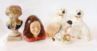 A quantity of ceramics to include:- Staffordshire "Maid Marian" character jug, pair of Beswick dogs,