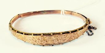 9ct gold hollow bangle, floral engraved, 6.5 grams together with a gold-coloured metal Maltese