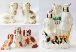 A collection of 19th century Staffordshire figures to include pair spaniels, two further spaniels, a