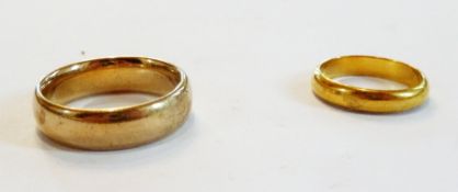 9ct gold wedding ring, 7.5 grams approximately and 22ct gold wedding ring, 3.7 grams