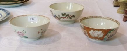 Worcester "Red Cow" bowl and two Chinese bowls (both af), 14cm diameter approximately