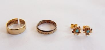 Two gold coloured rings 5 grams, approximately, quantity gold  and other  earrings