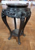 Chinese carved hardwood jardiniere stand, two-tier, on cabriole shaped supports, 77cm high and