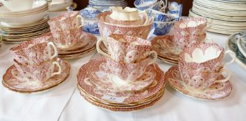 Victorian china part tea service, pattern No 206140, gilt and under-glazed foliate decoration (af)