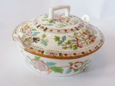 19th century English porcelain butter dish and cover, possibly Coalport, painted floral spray