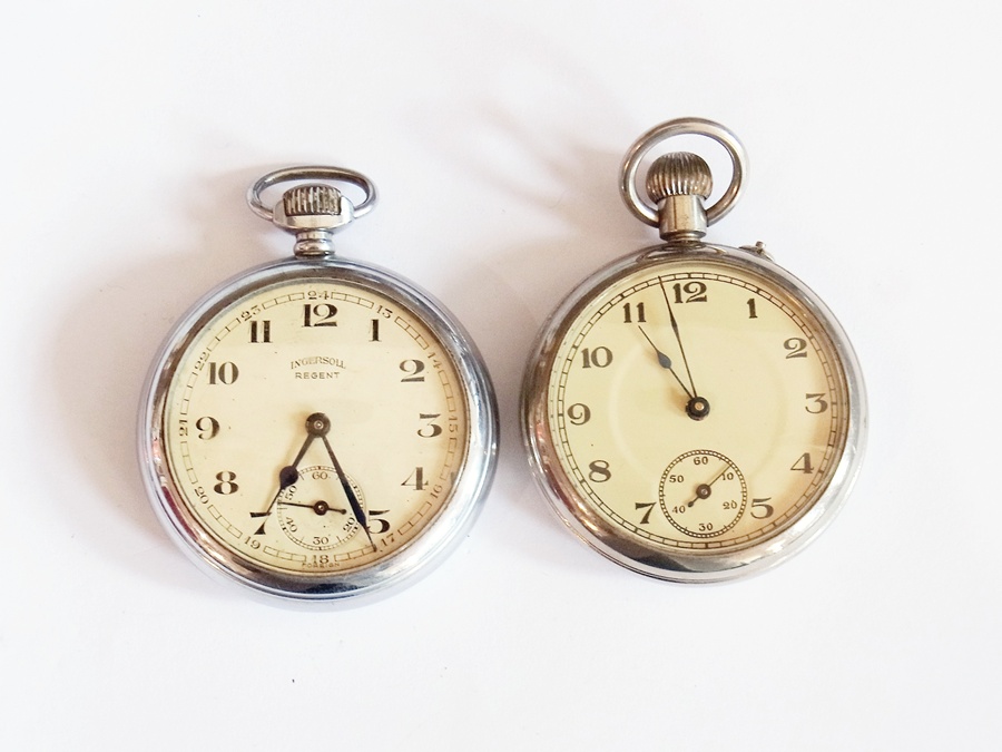 An Ingersoll Regent chrome-plated cased open-faced pocket watch with subsidiary second hand dial