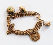 15ct gold charm bracelet, with 9ct gold urn charm and assorted other charms