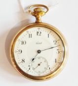 A Tisdall gentleman's gold-plated open-faced pocket watch, with enamel dial and subsidiary second