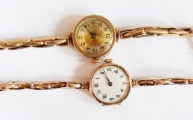 A 9ct gold-cased lady's wristwatch, with enamel dial, Swiss made with expanding bracelet, together