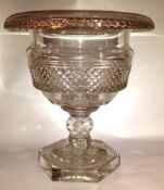 A large Georgian cut glass pedestal vase/salad bowl, having cut everted rim, the body with hobnail