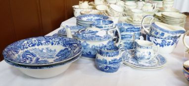 Large quantity Copeland Spode "Italian" earthenware teaware and other blue and white ware