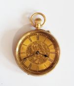 A lady's 18ct gold fob watch, with foliate engraved face and Swiss movement