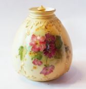 Edwardian Royal Worcester porcelain pot pourri vase, panelled and tapered, having cover with pointed