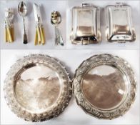 Quantity EPNS to include:- pair entree dishes, two serving plates with  embossed floral decoration