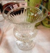 Cut glass celery vase, the thistle-shaped bowl with cut thumb-mould, panelled and hobnail cut