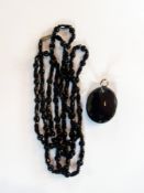 Jet type long bead necklace, and circular locket (2)