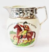 Early 19th century silver lustreware jug, The Marquis of Wellington in the field of battle and the