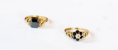 Gold and sapphire coloured ring with heart decoration and another (2)