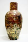 19th century large pottery vase, shouldered and tapering, painted, enamelled and gilded, with two