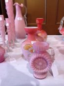 Three various pink and clear Victorian vases and another pink and clear overlay modern vase (4)