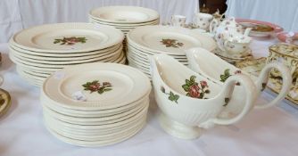 Wedgwood pottery dinner service for twelve persons, "Moss Rose" pattern