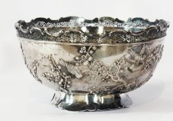 Late 19th/early 20th century Chinese silver bowl, circular, embossed with cherry blossom and