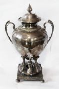 Victorian Whiteley's EPNS, two-handled ovoid urn, paw feet, 53cm high