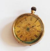 Late 19th century lady's 9ct gold-cased fob watch, with engraved dial