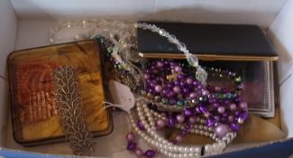 A quantity of costume jewellery to include beaded necklace, earrings, a modern Indian cigarette case