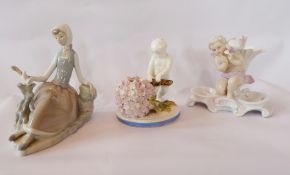 Continental porcelain Lladro figurine, reclining female figure and two Victorian figurines in the