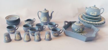 Jasperware miniature tea service (af) with small display cabinet