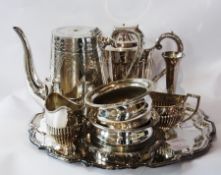 Quantity EPNS table flatware to include coffee pot, teapot, cream jug, sugar bowl and sundry EPNS