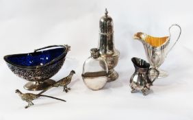 Quantity EPNS items to include:- part glass cakestand, miniature tea service, pair model