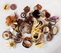 A quantity of brooches, including costume, one silver coloured metal and blue enamel square