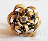 9ct gold, sapphire and diamond flowerhead ring