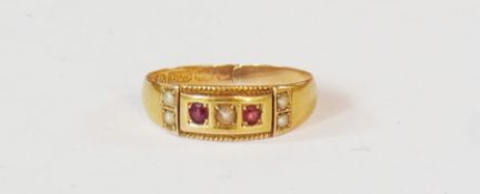 A 15ct gold ruby and seed pearl ring