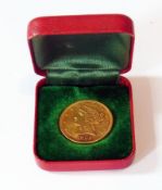 USA five Dollar gold coin, 1906, Liberty head and bearing motto "In God We Trust" in fitted case