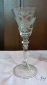 Mid 18th century Newcastle light baluster wine glass engraved with the Russian coat of arms double-