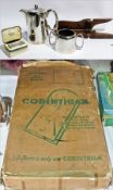 "Corinthian" bagtelle board, boxed, wooden folding boot jack, Ronson cigarette lighter and two