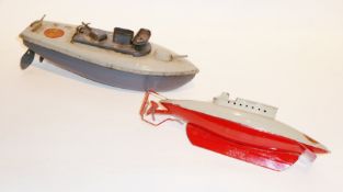 Pre-war Sutcliffe tinplate clockwork "Snappy Sub Chaser" in pale and dark grey, circa 1933,