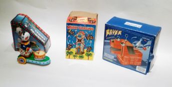 Schylling Chinese tinplate "Rover the Spacedog", wind-up, boxed, Chinese tinplate "Clown Drummer",