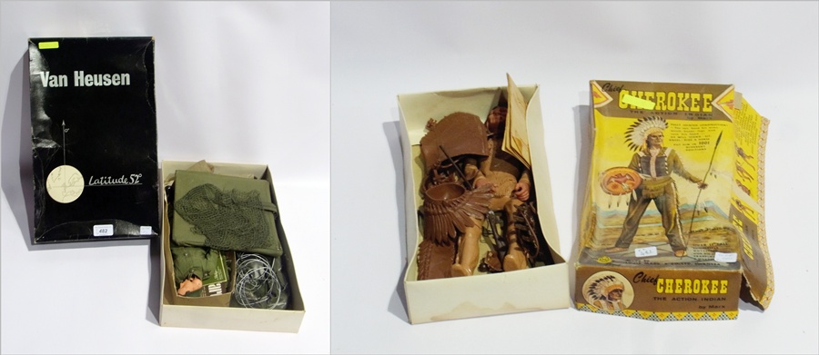 "Chief Cherokee The Action Indian" by Marx, in box and an "Van Heusen" action man in box (2)