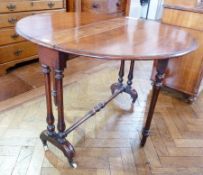 Victorian walnut Sutherland table, oval with quadrant mould edge on double turned elongated baluster